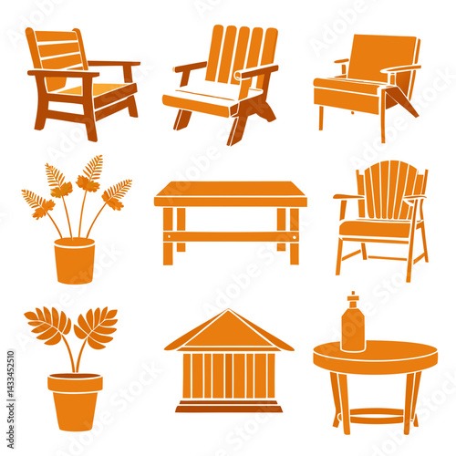 Set of wooden furniture icons
