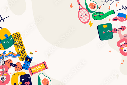 Sports background with kawaii elements