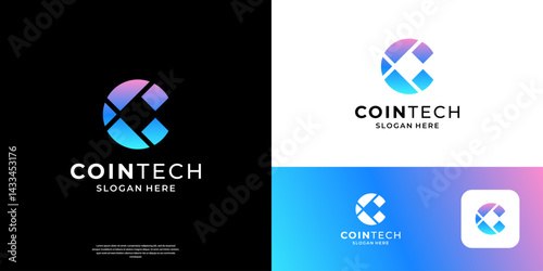 Abstract letter C coin logo design. Token symbol with geometric shape logo. Usable for business and software logos.