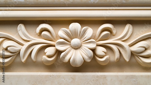 Beige floral stone carving detail.