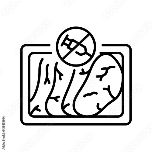 hormones free meat black line icon for digital and print projects.