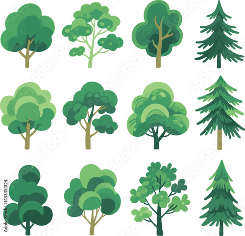 sat of the tree icon set forest victor design with white background.