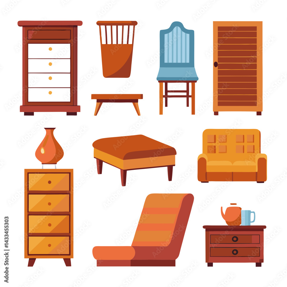 Fototapeta premium Set of wooden furniture icons