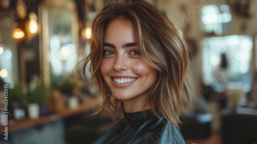 Happy woman with a new haircut