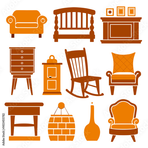 Set of wooden furniture icons