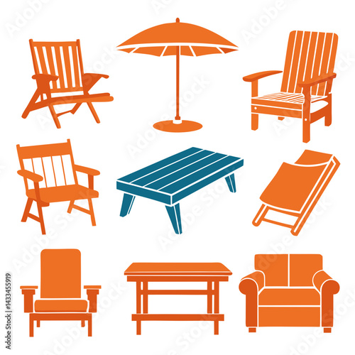 Set of wooden furniture icons