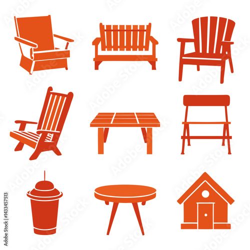 Set of wooden furniture icons