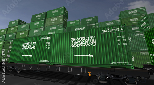 Obraz na płótnie Saudi Arabia export containers on cargo train wagons illustration w salonie