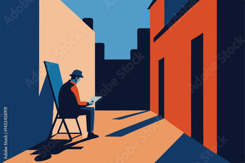 street artist painting in sheltered alley .eps
