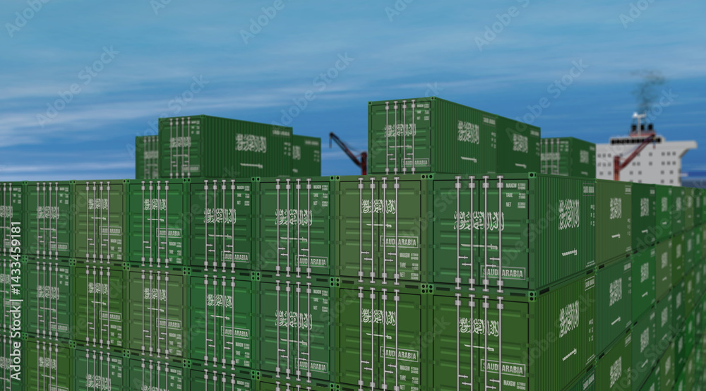 Saudi Arabia export containers on cargo ship