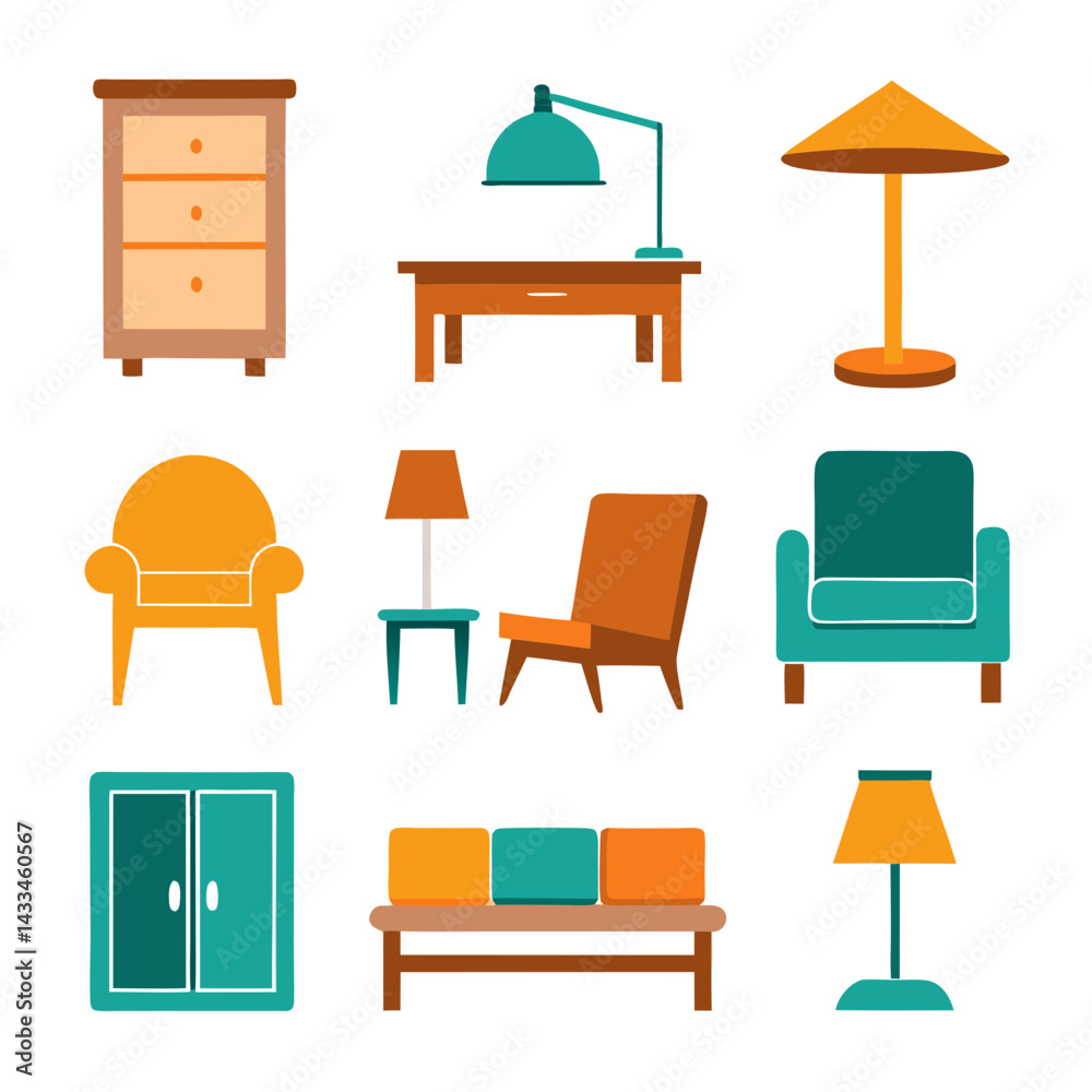 Fototapeta premium Set of wooden furniture icons