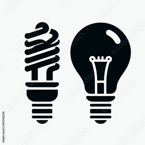  very simple flat and single minimalist Fluorescent Lightbulb Silhouettes in black on a white background 