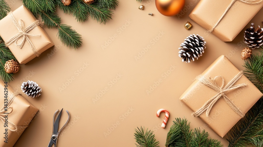 custom made wallpaper toronto digitalFestive Christmas Gifts Wrapped In Brown Paper With Decorations