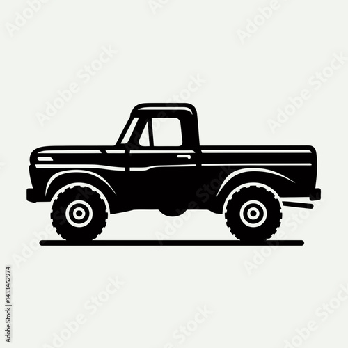  very simple flat and single minimalist Pick Up Truck Silhouettes in black on a white background 