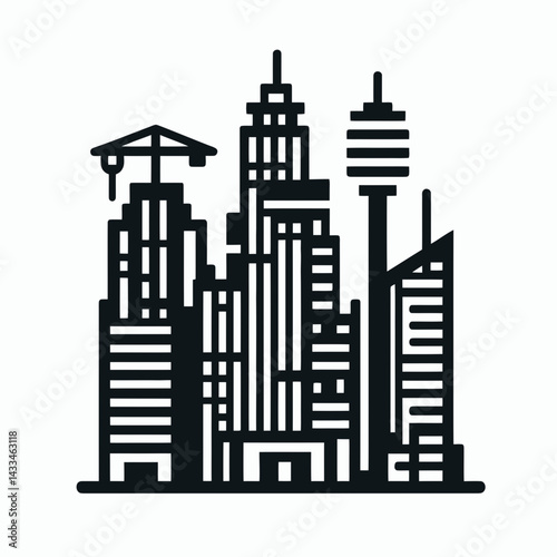  very simple flat and single minimalist Construction Building Silhouettes in black on a white background 