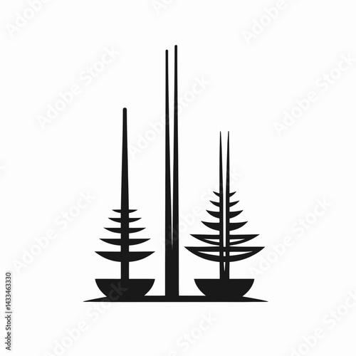  very simple flat and single minimalist Incense Silhouettes in black on a white background 