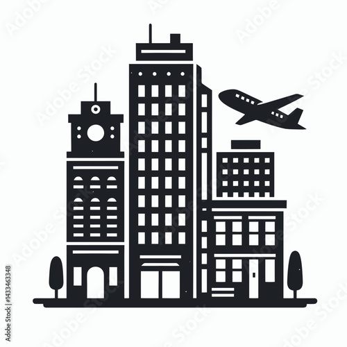  very simple flat and single minimalist Construction Building Silhouettes in black on a white background 