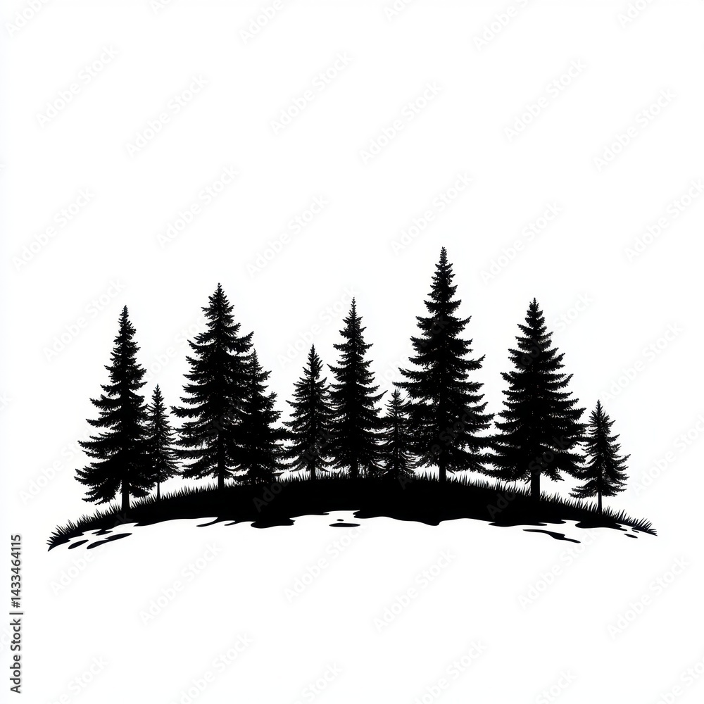 Obraz premium Various types of trees in silhouette design against a white background for nature-themed projects