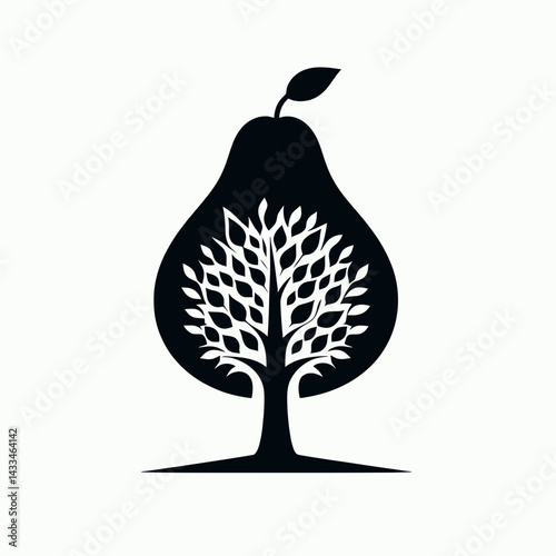  very simple flat and single minimalist Pear Tree Silhouettes in black on a white background 