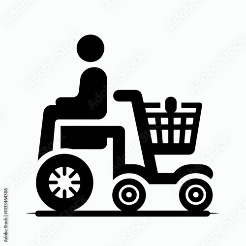  very simple flat and single minimalist Disability Cart Silhouettes in black on a white background