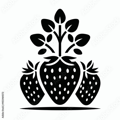  very simple flat and single minimalist Strawberries Silhouettes in black on a white background 