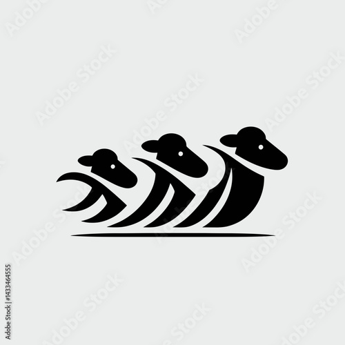  very simple flat and single minimalist Sheep Silhouettes in black on a white background