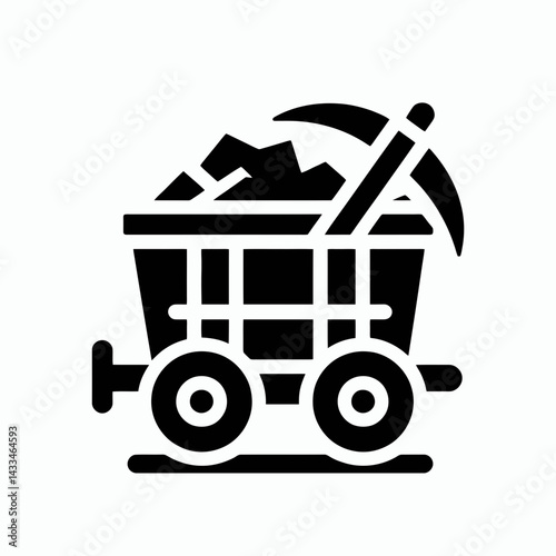  very simple flat and single minimalist Mine Cart Silhouettes in black on a white background 