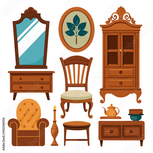 Set of wooden furniture icons