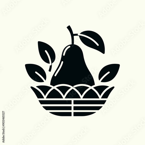  very simple flat and single minimalist Pear Basket Silhouettes in black on a white background