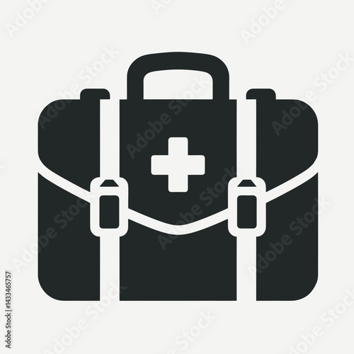  very simple flat and single minimalist Medical Briefcase Silhouettes in black on a white background