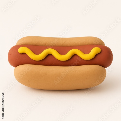 hot dog made of plasticine on a white background