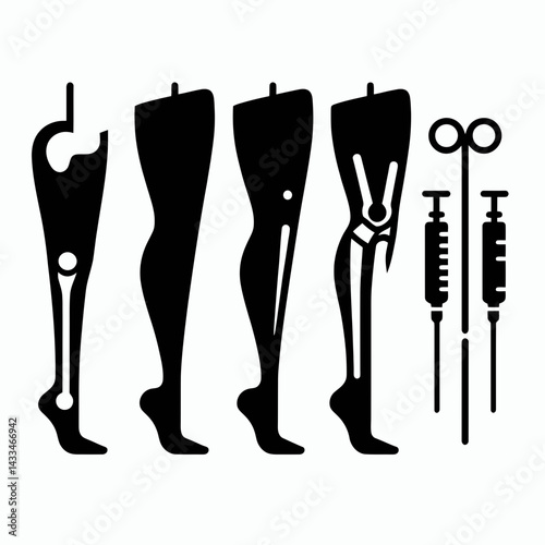  very simple flat and single minimalist Leg Transplant Silhouettes in black on a white background 