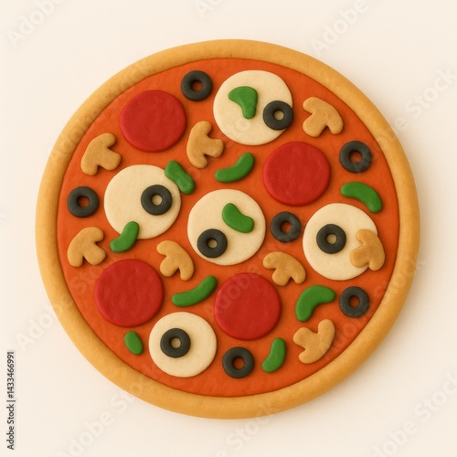 pizza made of plasticine on a white background