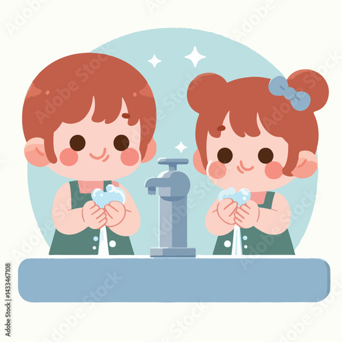 vector image of a child washing his hands