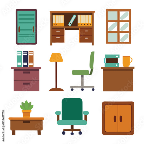 Set of wooden furniture icons