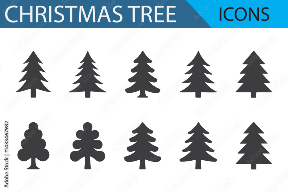 Obraz premium Vector Christmas Tree Icons Featuring Different Designs for Christmas and Winter Graphics