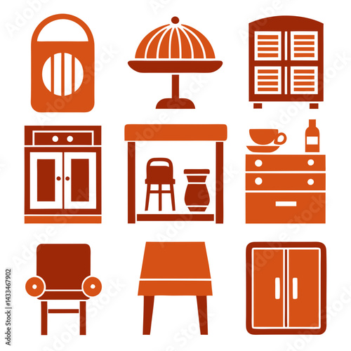 Set of wooden furniture icons