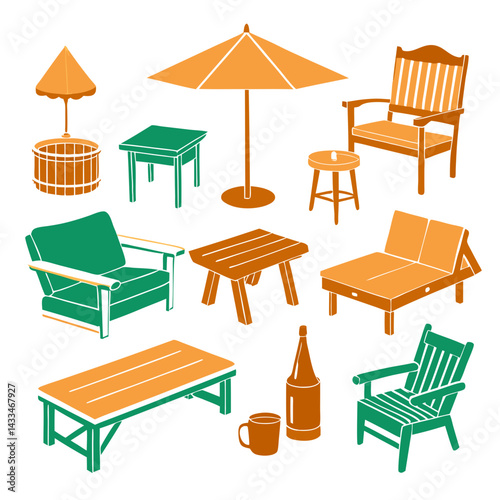 Set of wooden furniture icons