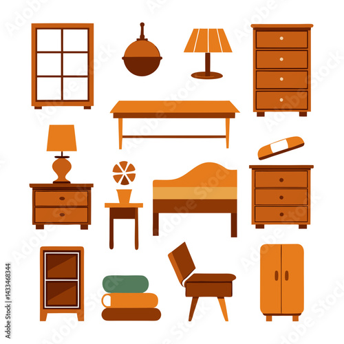 Set of wooden furniture icons