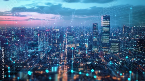 Wallpaper Mural A futuristic representation of a smart city powered by real-time data analytics, connected by IoT devices Torontodigital.ca