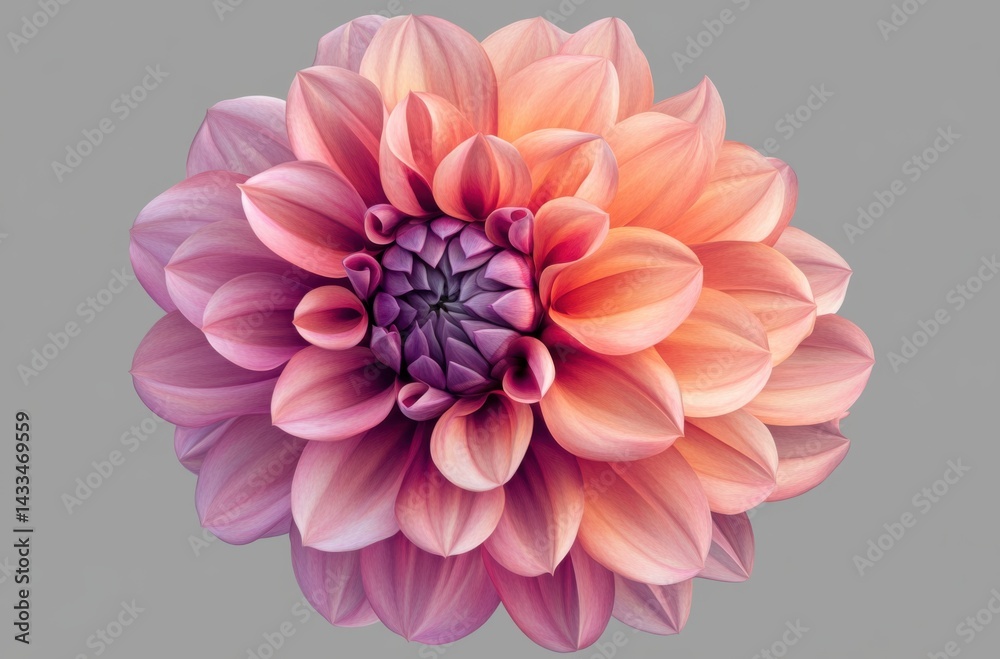 Fototapeta premium A detailed botanical rendering of a colorful dwarf dahlia