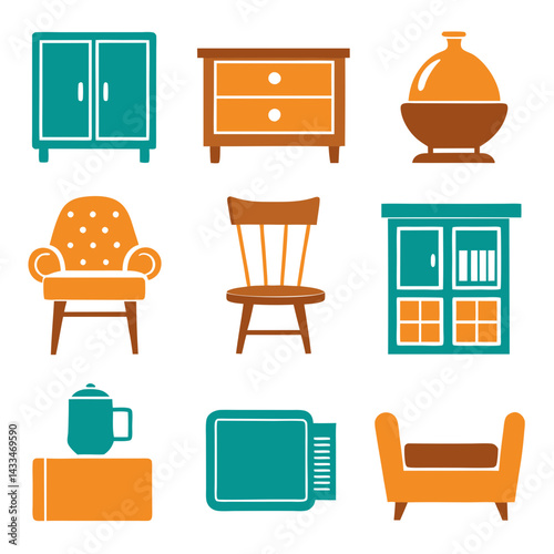 Set of wooden furniture icons