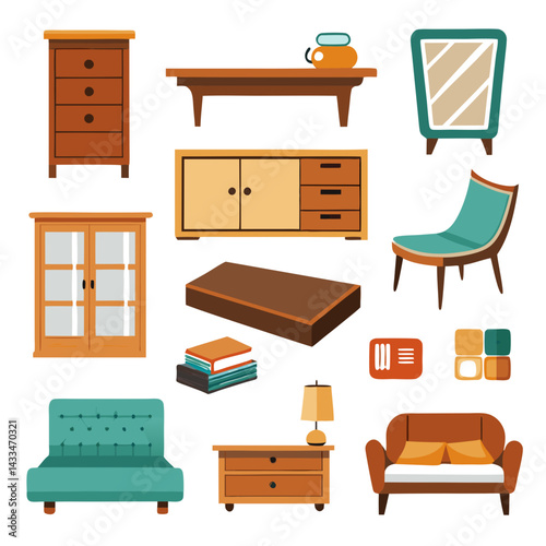 Set of wooden furniture icons