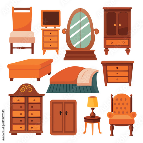 Set of wooden furniture icons