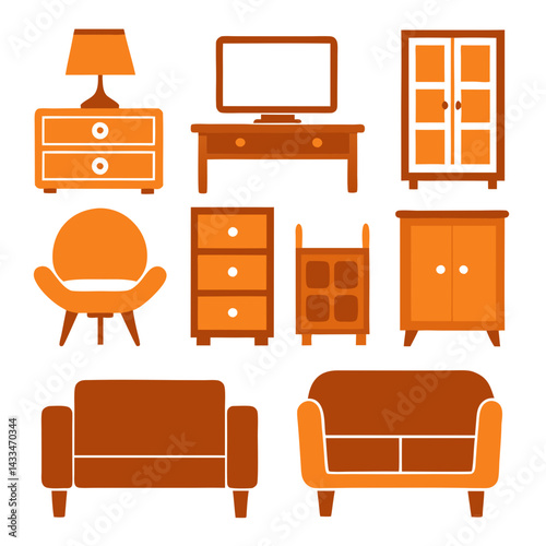 Set of wooden furniture icons