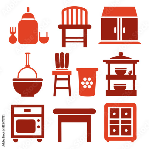 Set of wooden furniture icons