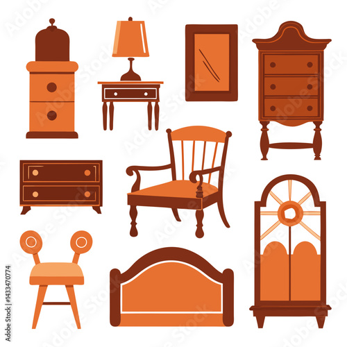 Set of wooden furniture icons