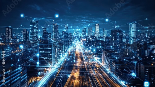 Wallpaper Mural smart city powered by data flow, where interconnected devices exchange real-time information Torontodigital.ca