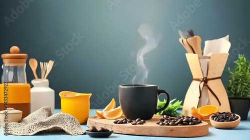 Stylish Still Life With Coffee And Citrus Fruit