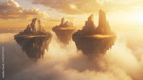 Floating Sky Islands Surrounded by Golden Mist Ultr